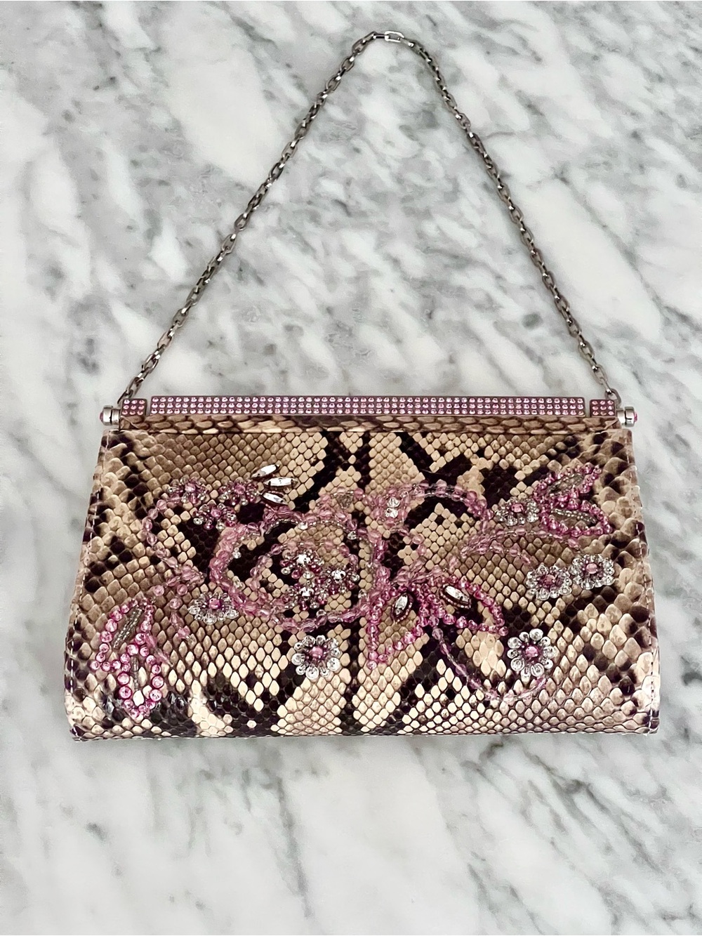 Valentino Garavani Python Skin, Pink-Beaded Evening Bag